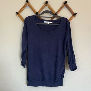 LC Lauren Conrad Deep Blue Knit Quarter Sleeve Light Sweater Top